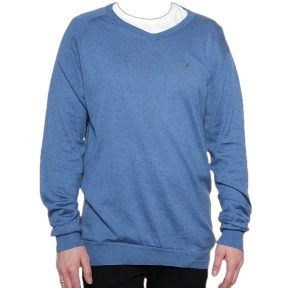 VOLCOM Teen Mens Size Small Blue V-Neck Lightweight Sweater, VGUC - Picture 1 of 6